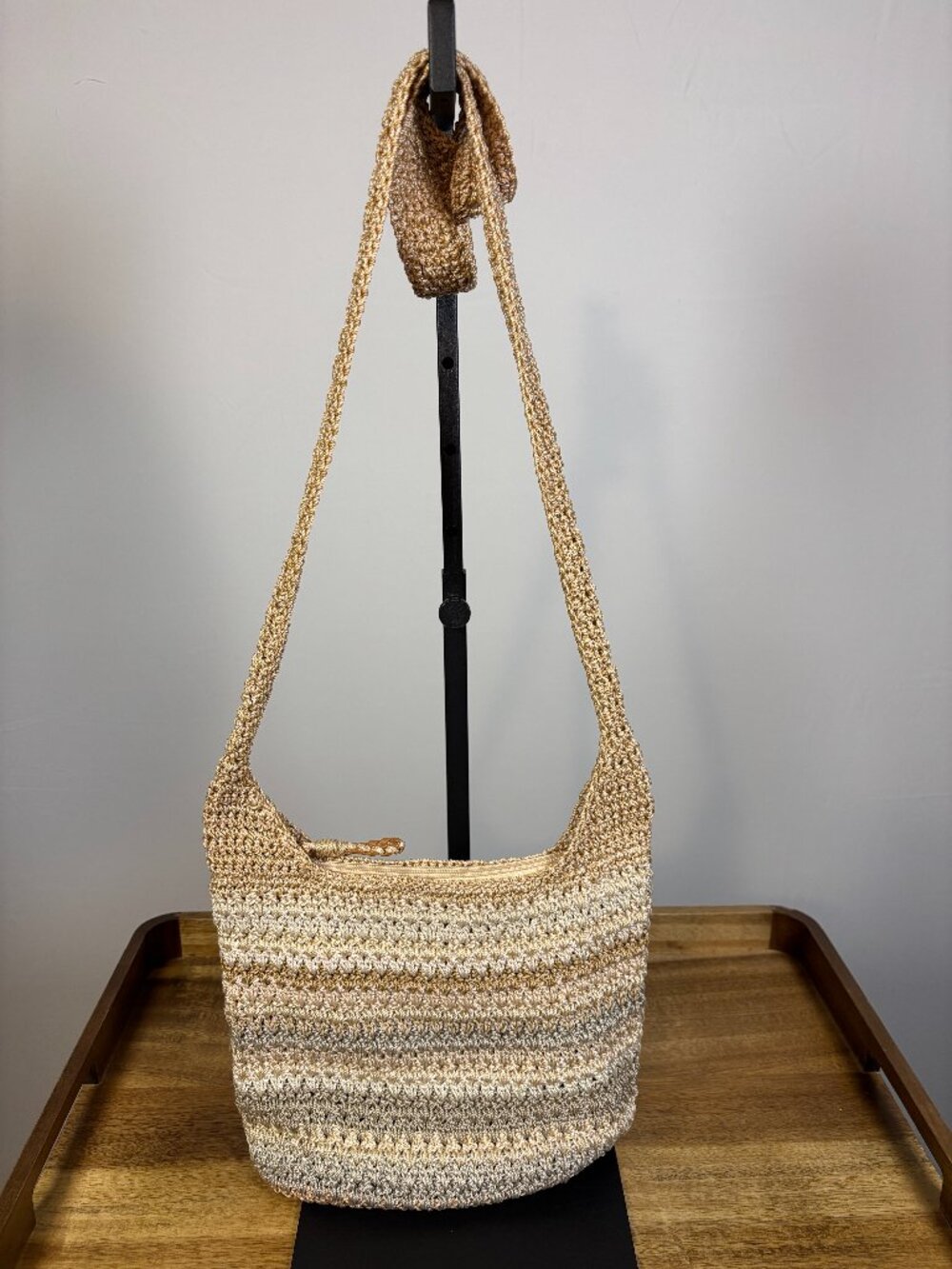 The Sak Cream Gold Gray Striped Woven Crossbody